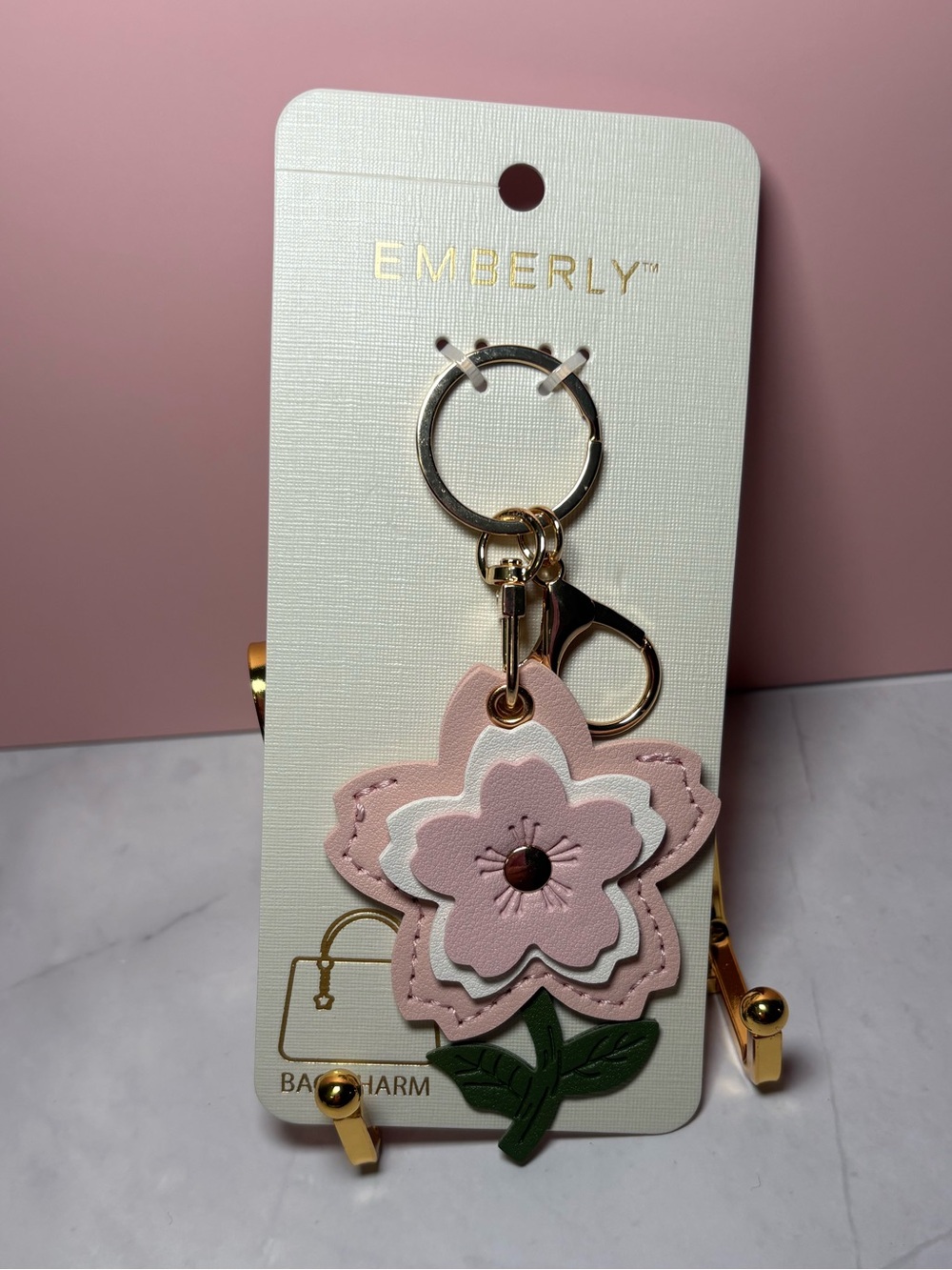 🌸 Emberly Pink Flower Bag Charm Keychain NWT
